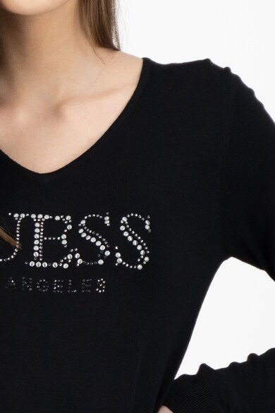 GUESS JEANS Пуловер с лого с декоративни камъни Жени
