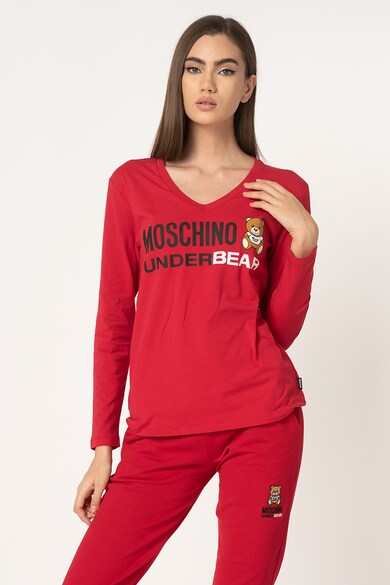 Moschino Bluza de casa, cu decolteu in V si imprimeu logo Femei