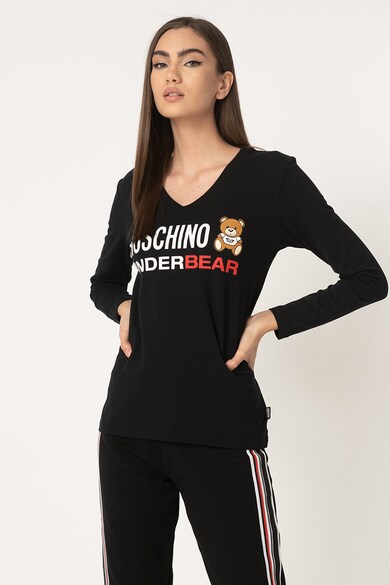 Moschino Bluza de casa, cu decolteu in V si imprimeu logo Femei