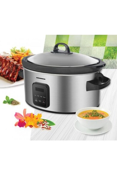 Heinner Slow cooker  , 220 W, 5.7 L, vas ceramic, display LED, timer si 3 setari temperatura, Inox Femei