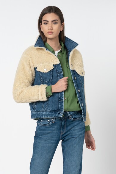 Pepe Jeans London Jacheta din denim si blana shearling sintetica Coco Femei