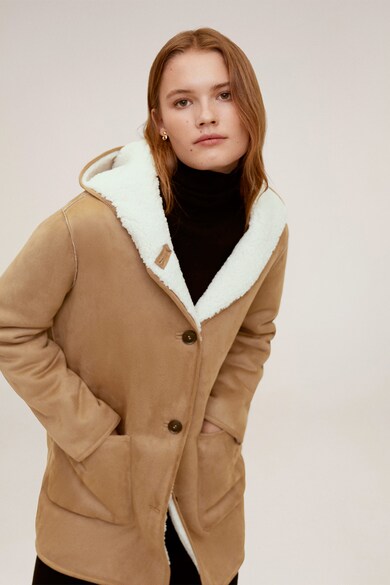 Mango Haina din blana shearling sintetica, cu gluga Frigo Femei