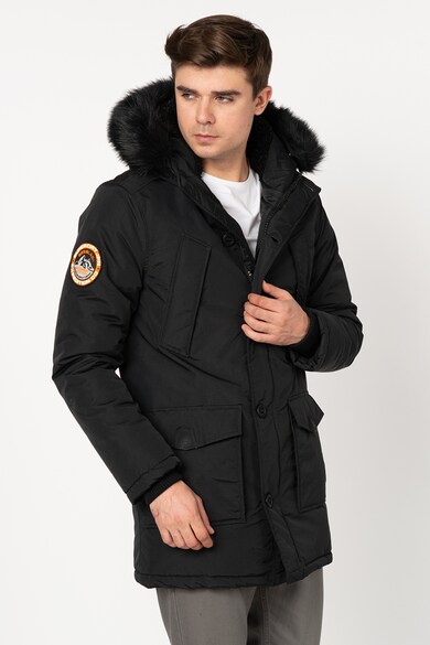 SUPERDRY Jacheta parka cu vatelina si gluga cu captuseala din material teddy Everest Barbati