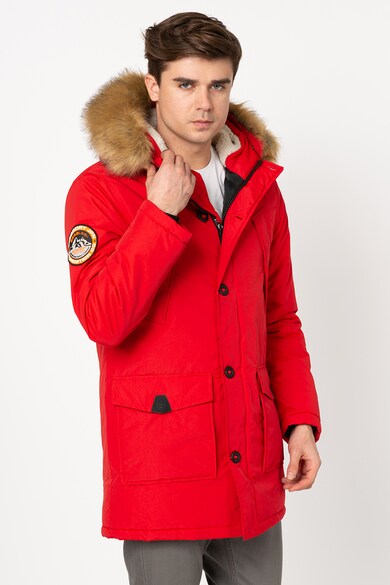 SUPERDRY Jacheta parka cu vatelina si gluga cu captuseala din material teddy Everest Barbati