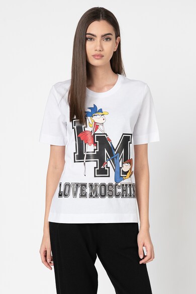 Love Moschino Tricou cu imprimeu grafic, logo si decolteu la baza gatului Femei