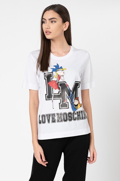 Love Moschino Tricou cu imprimeu grafic, logo si decolteu la baza gatului Femei