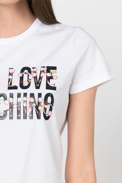 Love Moschino Tricou cu imprimeu logo si decolteu la baza gatului Femei