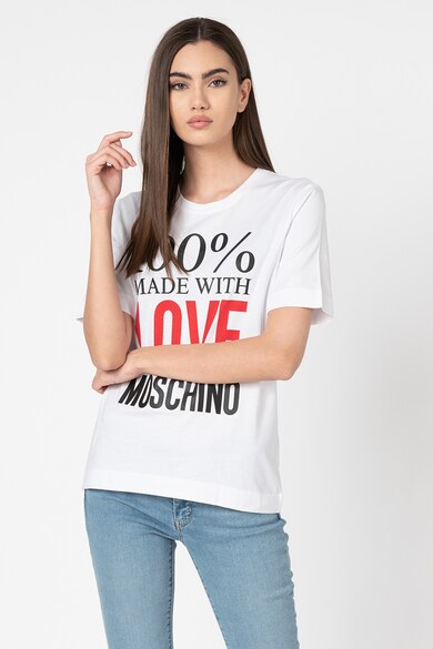 Love Moschino Tricou cu decolteu la baza gatului si aplicatie text Femei