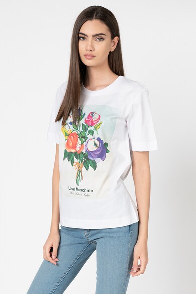 Love Moschino Tricou cu decolteu la baza gatului si imprimeu floral Femei