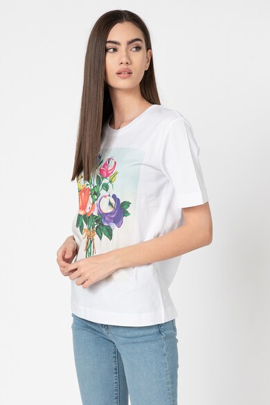Love Moschino Tricou cu decolteu la baza gatului si imprimeu floral Femei