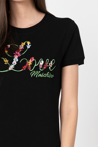 Love Moschino Tricou cu broderie logo si motive florale Femei