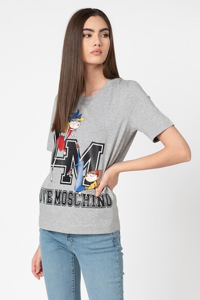 Love Moschino Tricou cu imprimeu grafic, logo si decolteu la baza gatului Femei