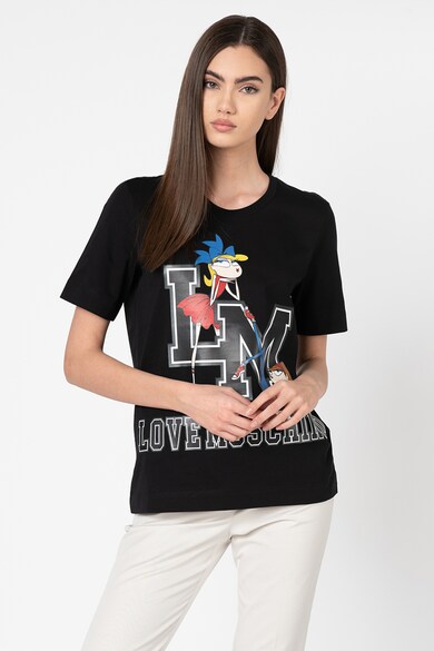 Love Moschino Tricou cu imprimeu grafic, logo si decolteu la baza gatului Femei