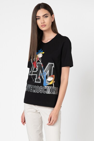 Love Moschino Tricou cu imprimeu grafic, logo si decolteu la baza gatului Femei