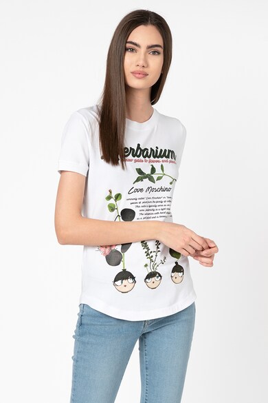 Love Moschino Tricou cu decolteu la baza gatului, imprimeu grafic si text Femei