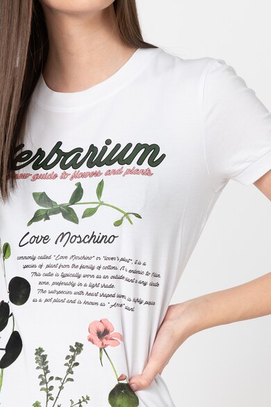 Love Moschino Tricou cu decolteu la baza gatului, imprimeu grafic si text Femei