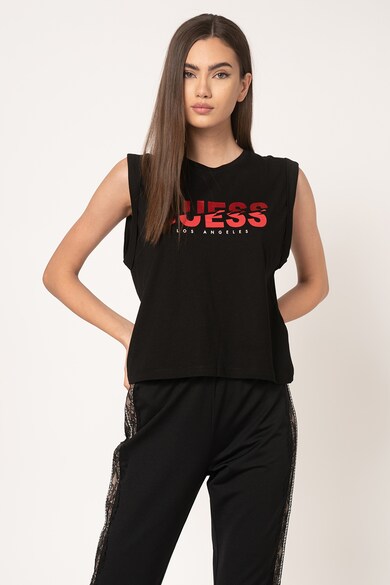 GUESS JEANS Top din amestec de modal cu imprimeu text metalizat Femei