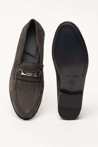 GUESS Pantofi loafer de piele intoarsa, cu logo metalic Barbati