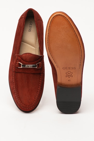 GUESS Pantofi loafer de piele intoarsa, cu logo metalic Barbati