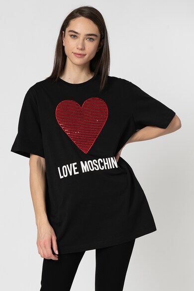 Love Moschino Tricou cu aplicatie in forma de inima, din paiete Femei