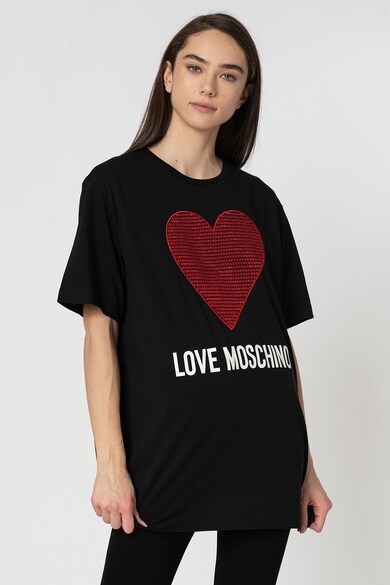 Love Moschino Tricou cu aplicatie in forma de inima, din paiete Femei