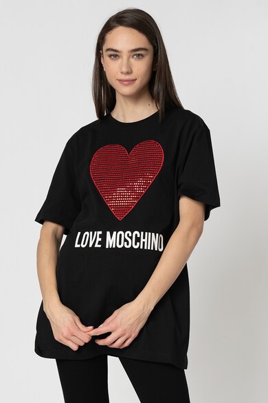 Love Moschino Tricou cu aplicatie in forma de inima, din paiete Femei