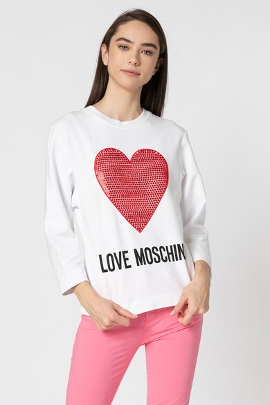 Love Moschino Bluza sport cu decolteu la baza gatului, imprimeu logo si broderie cu inima Femei