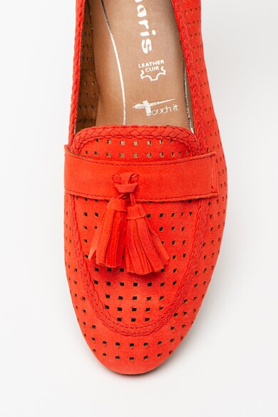 Tamaris Pantofi loafer din piele intoarsa cu aspect perforat si aplicatii cu canafi Femei