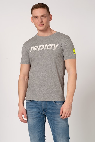 Replay Tricou din bumbac cu decolteu la baza gatului si imprimeu logo Barbati