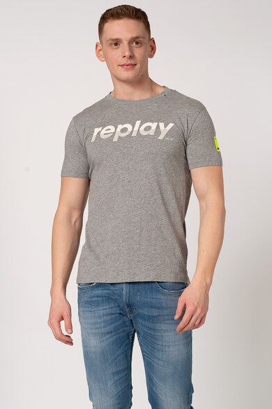 Replay Tricou din bumbac cu decolteu la baza gatului si imprimeu logo Barbati