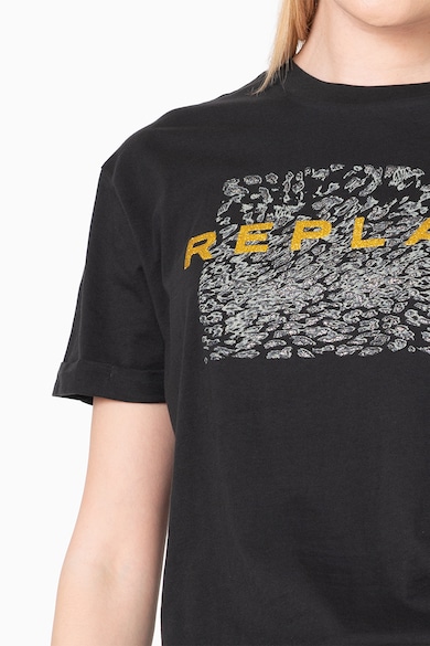 Replay Tricou cu decolteu la baza gatului si imprimeu logo Femei