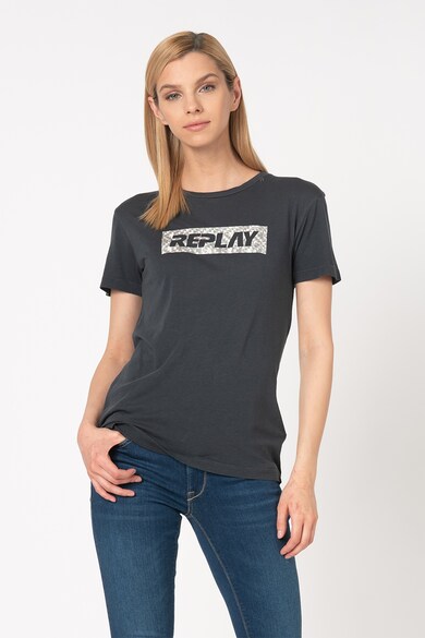 Replay Tricou din amestec de modal, cu imprimeu logo stralucitor Femei