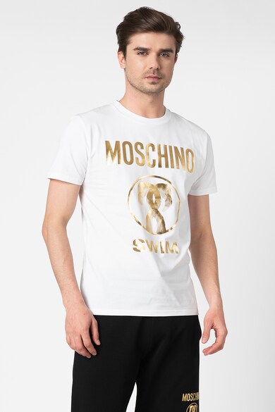 Moschino Tricou de plaja cu imprimeu logo metalizat Barbati