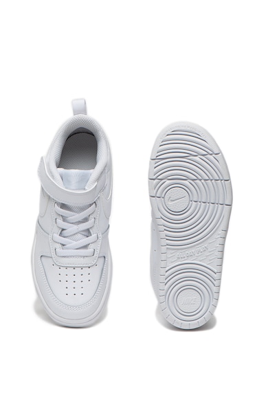 Nike Pantofi sport de piele si banda velcro, Court Borough Low 2, Alb Baieti