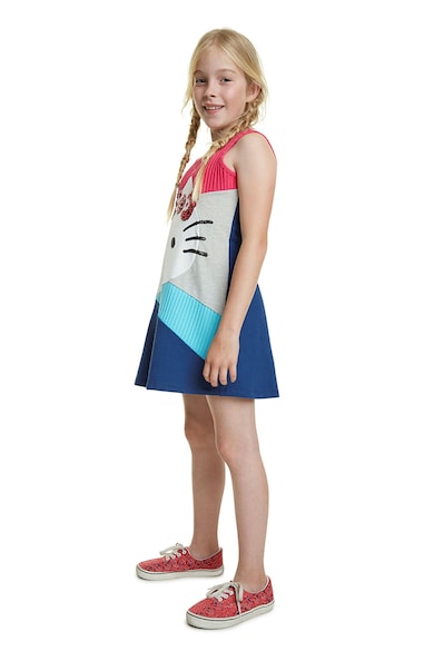 DESIGUAL Rochie cu model colorblock si aplicatie Hello-Kitty Fete