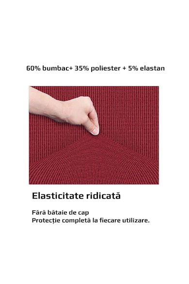 Kring Set huse elastice pentru o canapea 3 locuri, o canapea 2 locuri si 1 fotoliu  Nairobi, 60% bumbac+ 35% poliester + 5% elastan, Bordeaux Femei