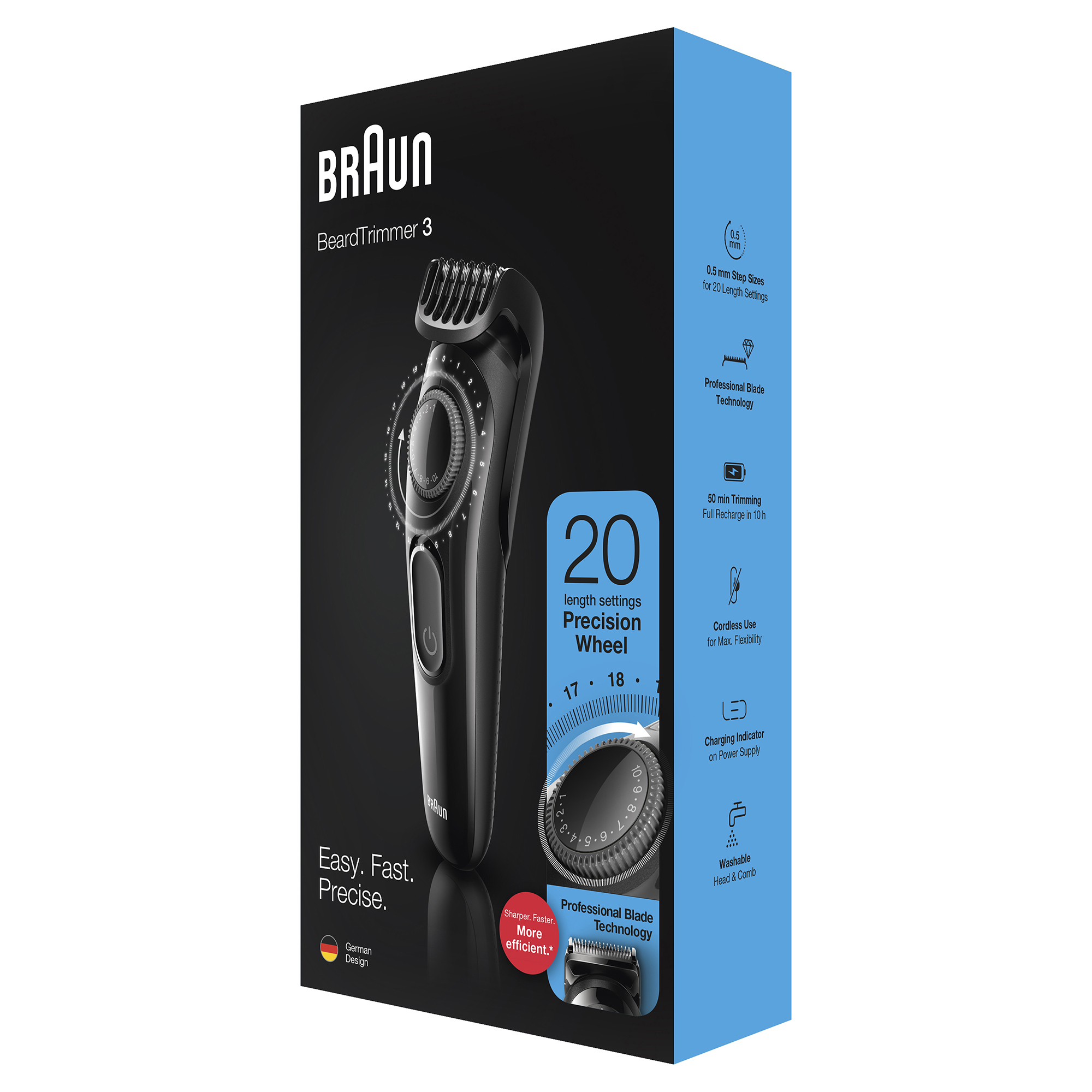 Braun Aparat de tuns barba  Beard Trimmer BT3222 Wet&Dry, buton rotativ de precizie, 1 pieptene, Negru Barbati