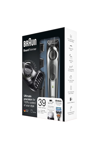 Braun Aparat de tuns barba si parul  BT7020, Lame ascutite durabile si Trimmer metalic, 39 setari de lungime, 2 piepteni, trimmer pentru precizie, trimmer cu folie, aparat de ras Gillette Flexball, Acumulator, Negru/Argintiu Barbati