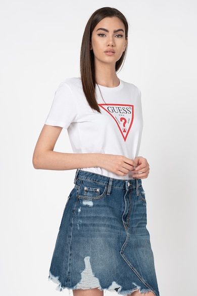 GUESS JEANS Tricou cu decolteu la baza gatului si imprimeu logo F Femei