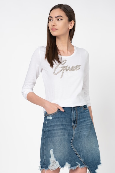 GUESS JEANS Bluza cu imprimeu logo si aplicatii cu strasuri Femei