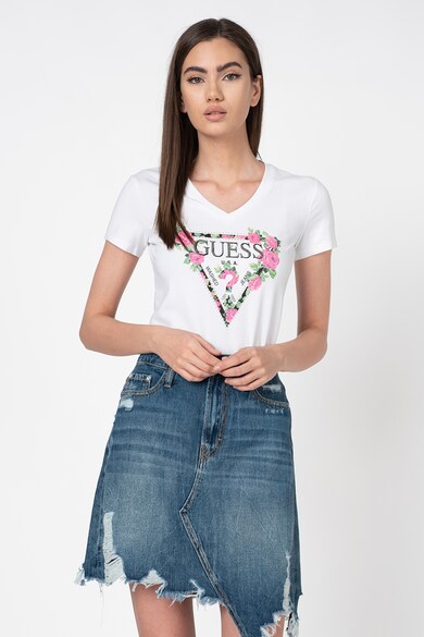 GUESS JEANS Tricou cu decolteu in V si imprimeu logo Femei