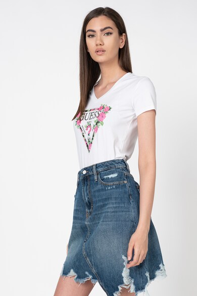 GUESS JEANS Tricou cu decolteu in V si imprimeu logo Femei