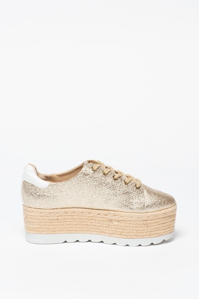 GUESS Espadrile flatform de piele ecologica, cu aspect metalizat Femei