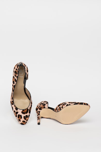 GUESS Pantofi de piele cu par scurt, cu varf ascutit si animal print Femei