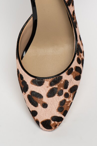 GUESS Pantofi de piele cu par scurt, cu varf ascutit si animal print Femei