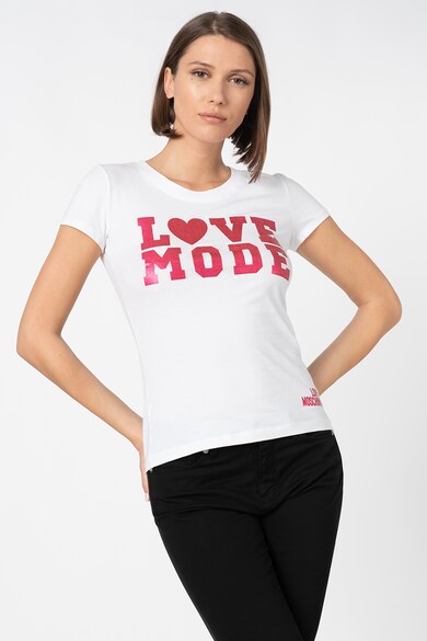 Love Moschino Tricou cu decolteu la baza gatului si imprimeu text Femei