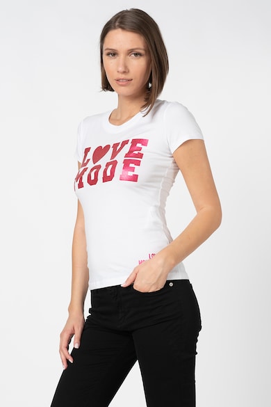 Love Moschino Tricou cu decolteu la baza gatului si imprimeu text Femei