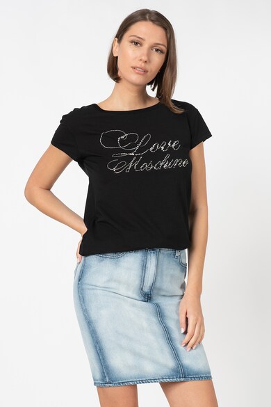 Love Moschino Tricou cu decolteu la baza gatului si strasuri Femei