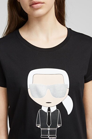 Karl Lagerfeld Tricou de bumbac cu imprimeu grafic si strasuri Femei