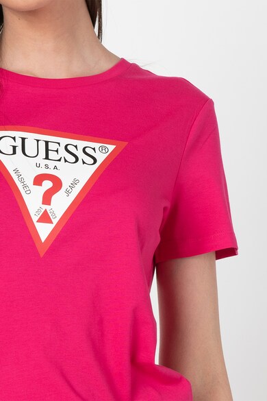 GUESS JEANS Tricou cu decolteu la baza gatului si imprimeu logo D Femei